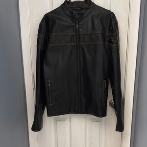 Men's Black Leather with Brown stripes Jacket